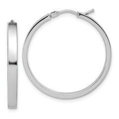 14K White Gold Square Tube Round Hoop Earrings