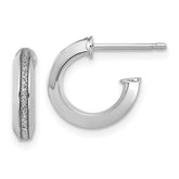14K White Gold Polish Glimmer Infused J-Hoop Post Earrings