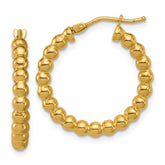14K Polished Beaded Round Hoop Earrings