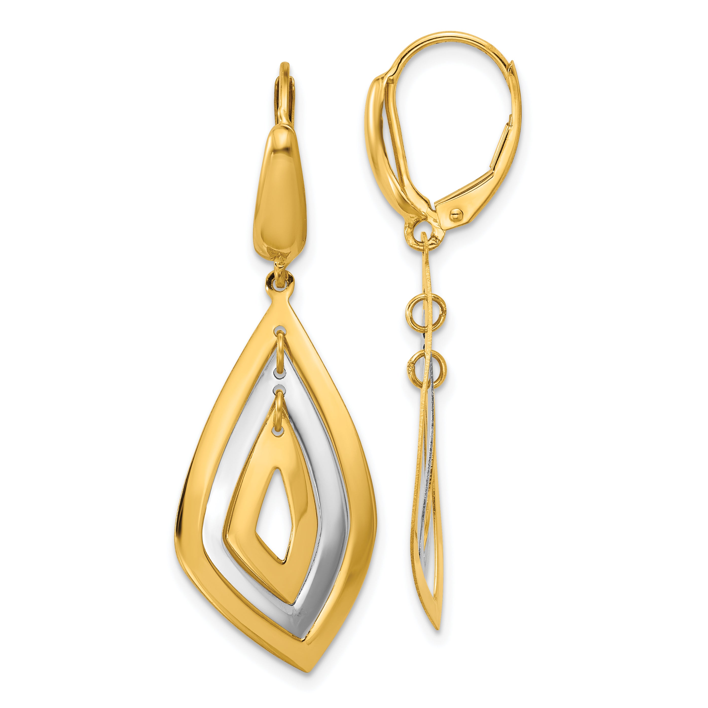 14K Two-tone Polished Dangle Leverback Earrings