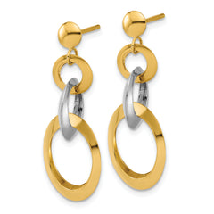 14K Two-tone Polished Circle Link Dangle Post Earrings