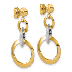 14K Two-tone Polished Circle Link Dangle Post Earrings