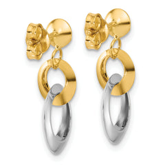 14K Two-tone Polished Circle Link Dangle Post Earrings