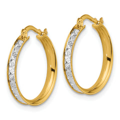 14K Two-tone Polished / Diamond-cut Round Hoop Earrings