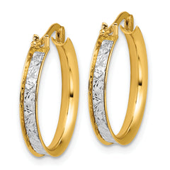 14K Two-tone Polished / Diamond-cut Round Hoop Earrings