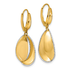14K Two-tone Polished / Dia-cut Dangle Leverback Earrings