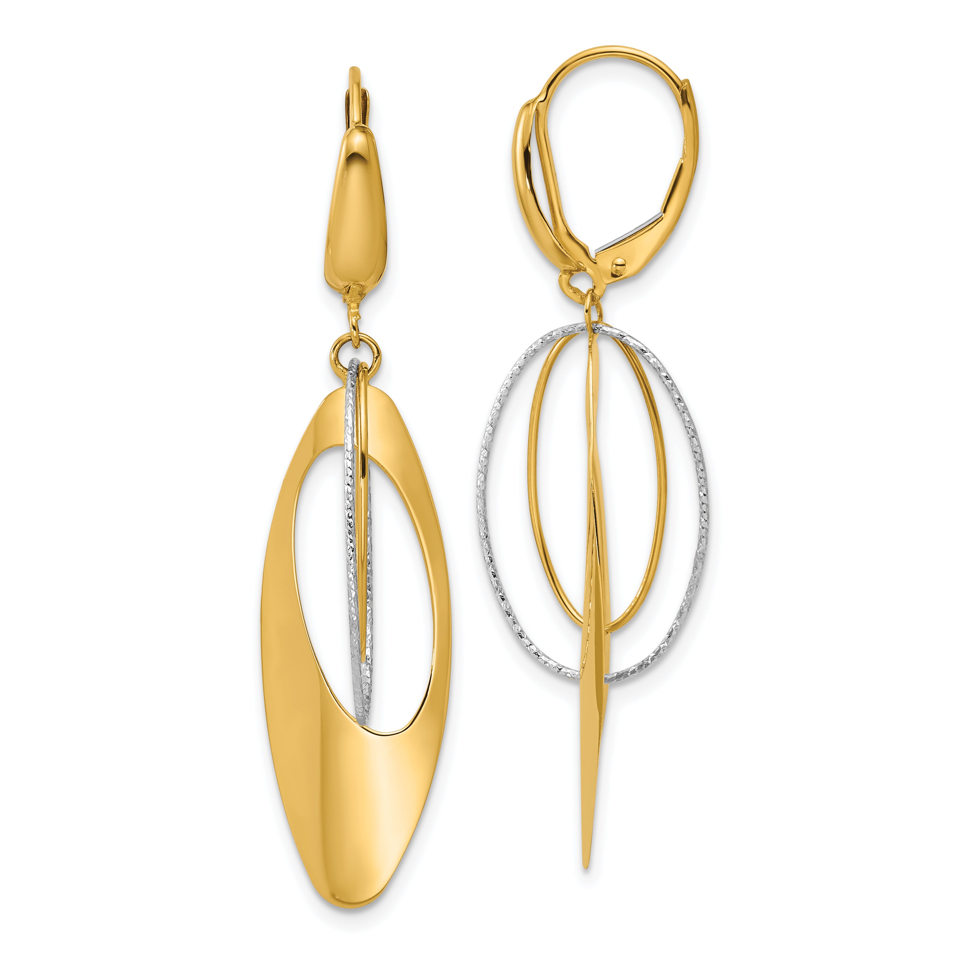 14K Two-tone Polished / Dia-cut Dangle Leverback Earrings