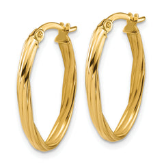 14K Polished and Grooved Twist Oval Hoop Earrings