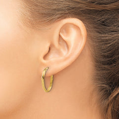 14K Polished and Grooved Twist Oval Hoop Earrings