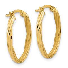 14K Polished and Grooved Twist Oval Hoop Earrings