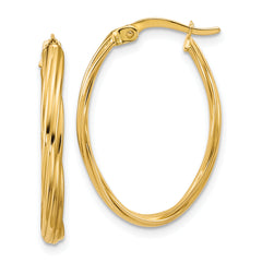 14K Polished and Grooved Twist Oval Hoop Earrings