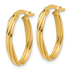 14K Polished and Grooved Twist Oval Hoop Earrings