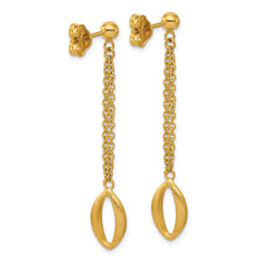14K Polished and Brushed Navette Link Post Dangle Earrings