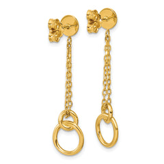 14K Polished 2-Strand Double Circle Post Dangle Earrings