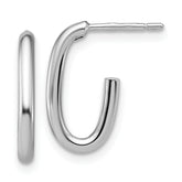 14K White Gold Polished 2.0mm Oval Post J-Hoop Earrings