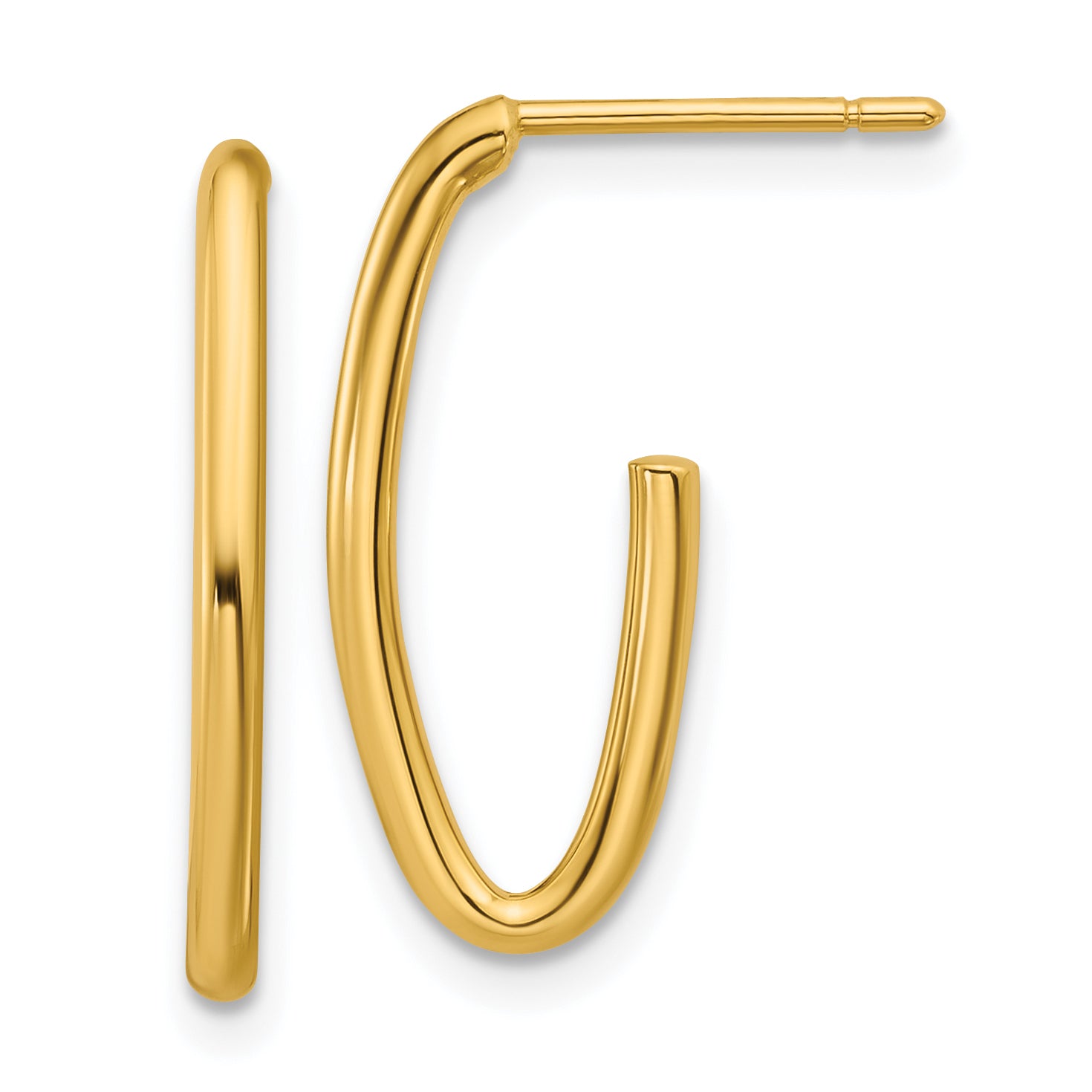 14K Polished 1.8mm Oval Post J-Hoop Earrings