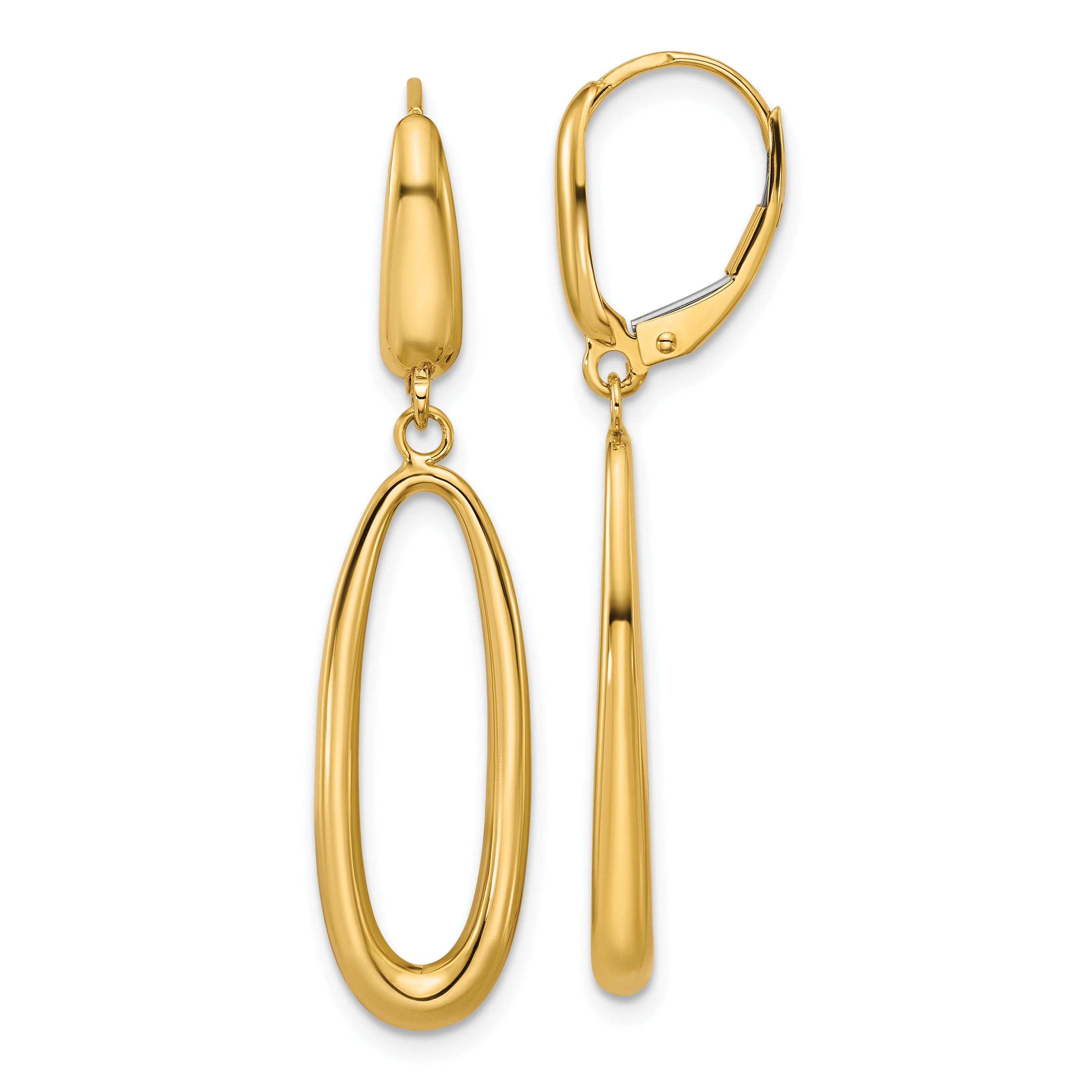 14K Polished Tapered Oval Leverback Dangle Earrings
