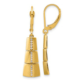 14K Polished CZ Tapered Dangle Leverback Earrings