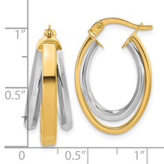 14K Two-Tone Polished Tapered Oval Hoop Earrings