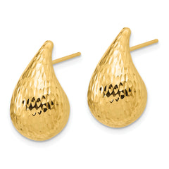 14K Polished and Diamond-cut Teardrop Post Earrings