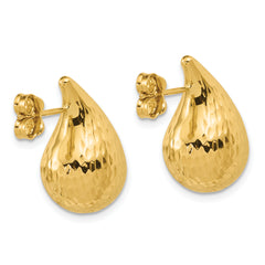14K Polished and Diamond-cut Teardrop Post Earrings