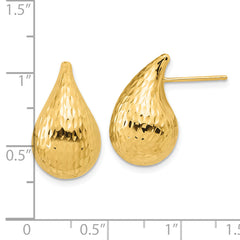 14K Polished and Diamond-cut Teardrop Post Earrings