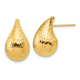 14K Polished and Diamond-cut Teardrop Post Earrings