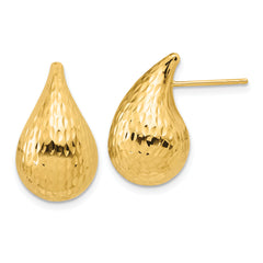 14K Polished and Diamond-cut Teardrop Post Earrings