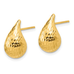 14K Polished and Diamond-cut Puffed Teardrop Post Earrings
