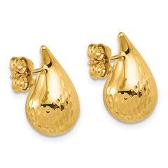 14K Polished and Diamond-cut Puffed Teardrop Post Earrings