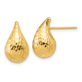 14K Polished and Diamond-cut Puffed Teardrop Post Earrings