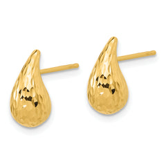 14K Polished and Diamond-cut Puffed Teardrop Post Earrings