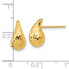14K Polished and Diamond-cut Puffed Teardrop Post Earrings