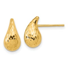 14K Polished and Diamond-cut Puffed Teardrop Post Earrings