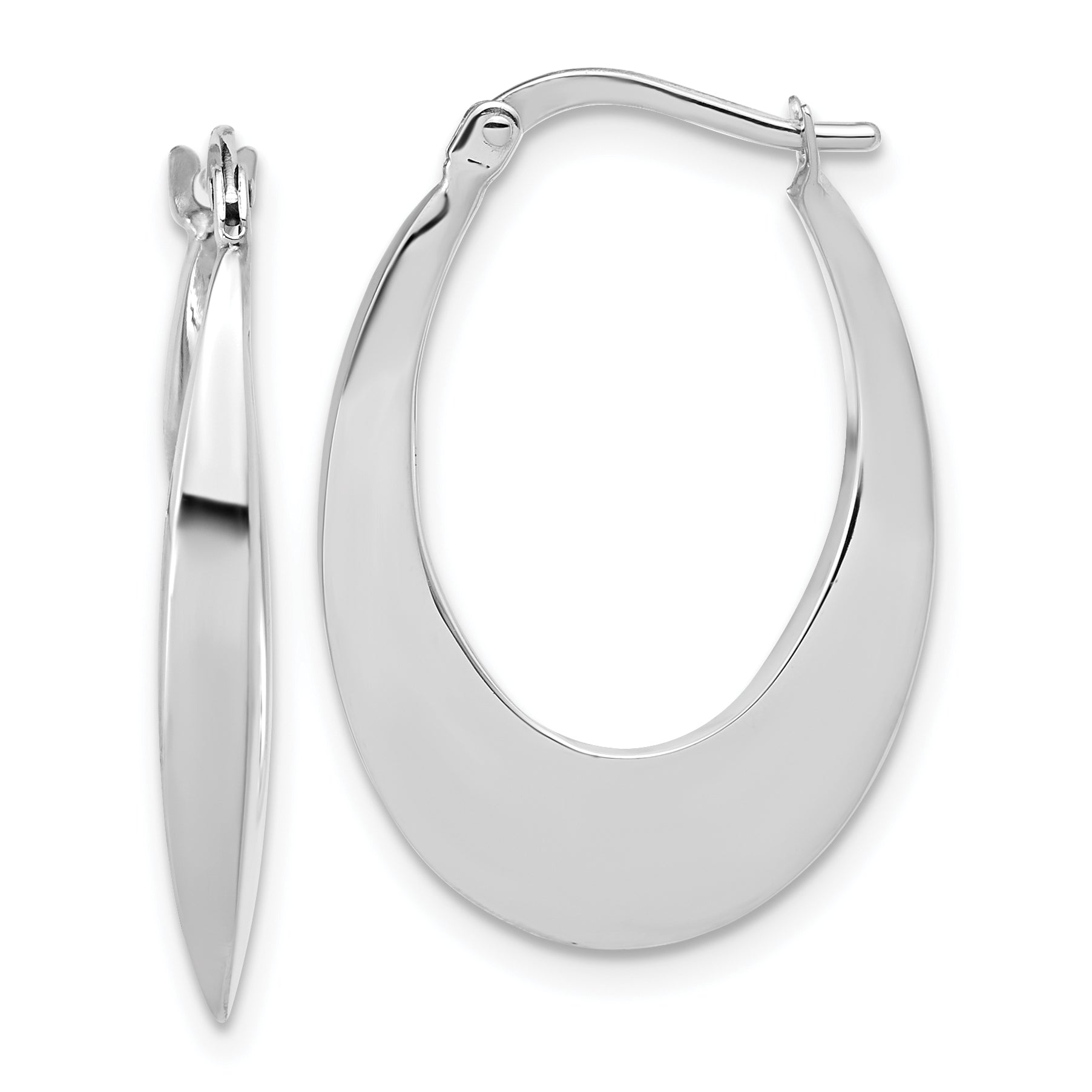 14K White Gold Polished Fancy Oval Hoop Earrings