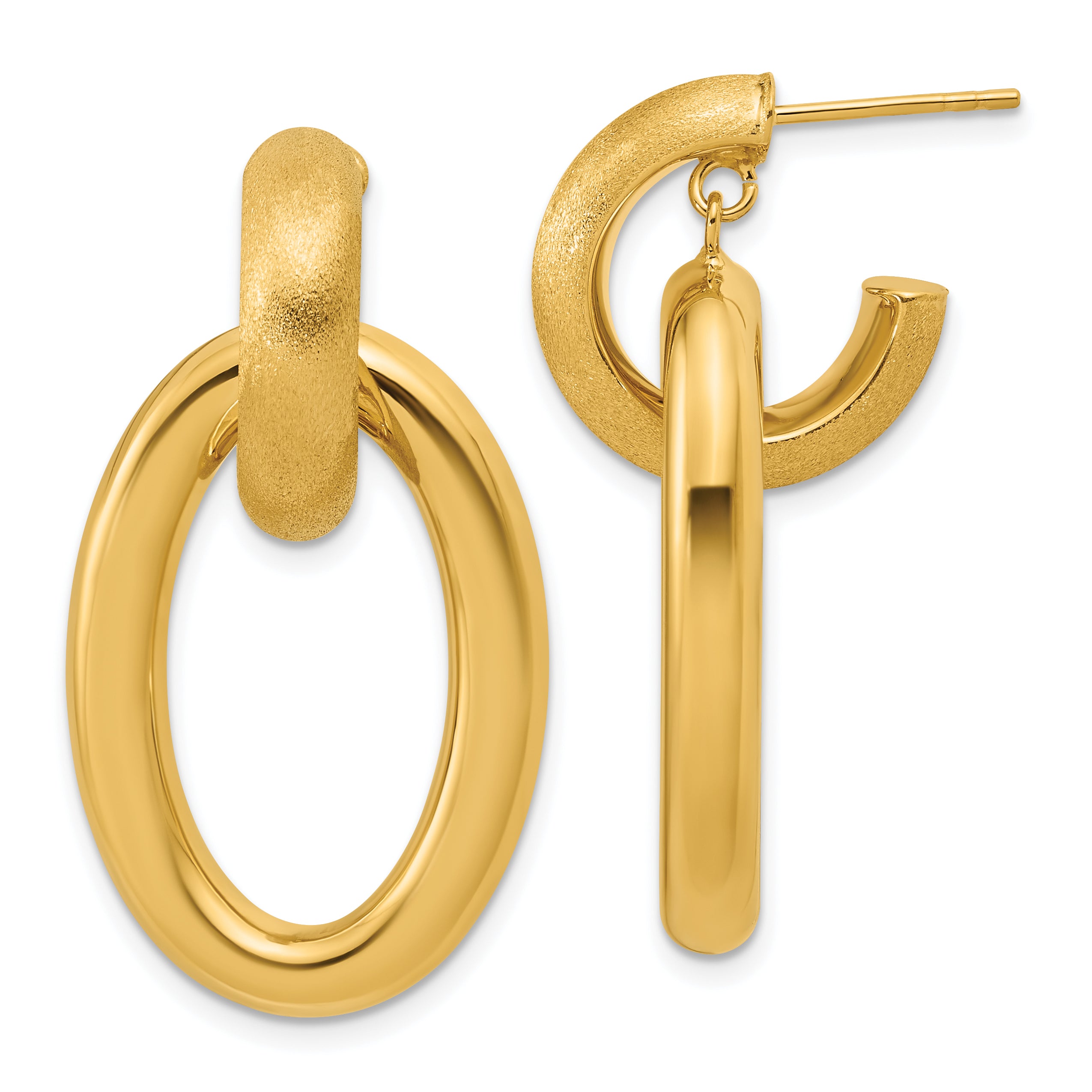 14K Polished and Brushed Oval Dangle Post Earrings