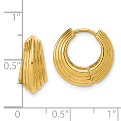 14K Polished Grooved Hinged Hoop Earrings