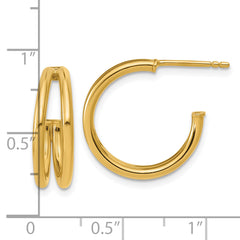 14K Polished 2-row J-Hoop Post Earrings