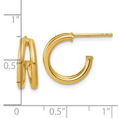 14K Polished 2-row J-Hoop Post Earrings