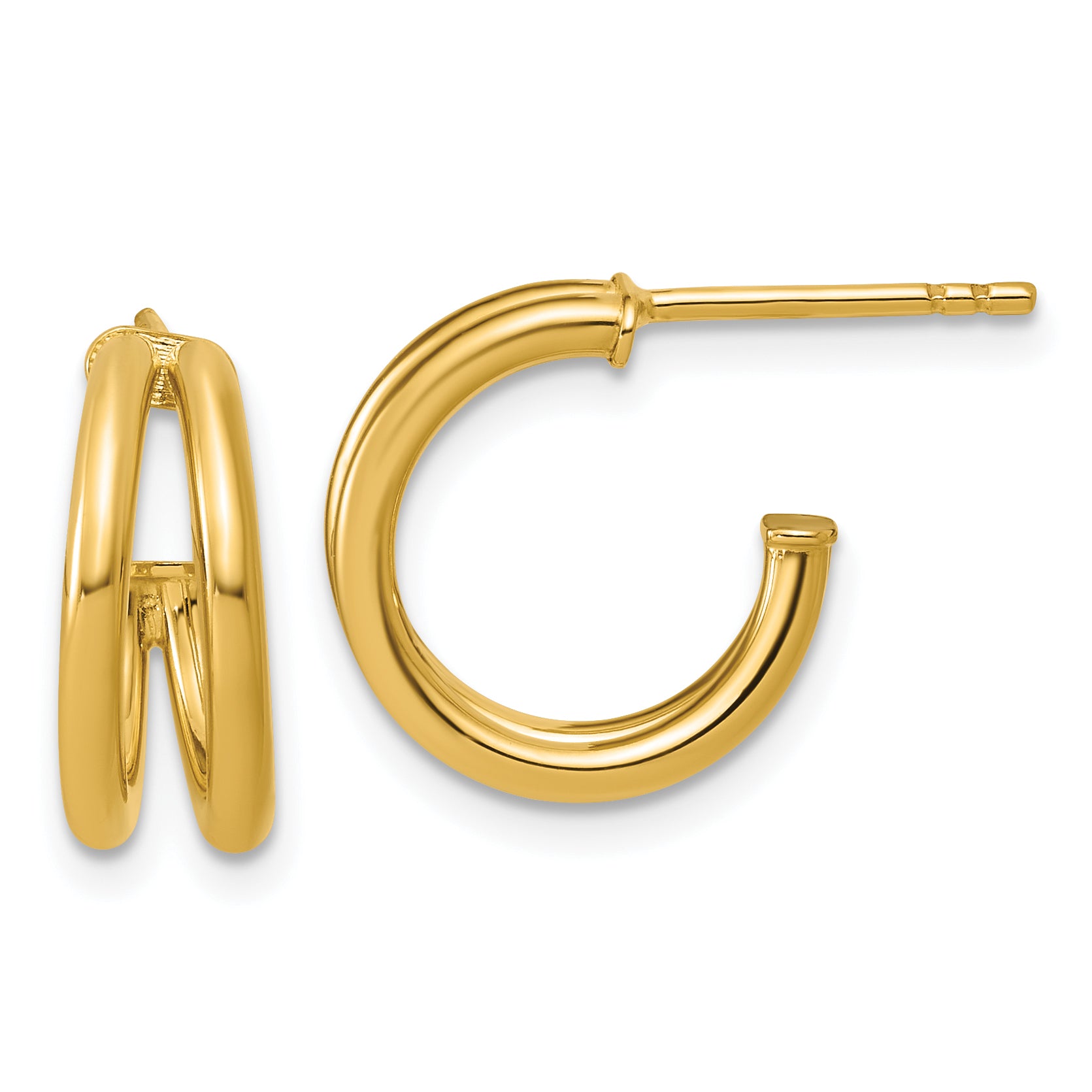 14K Polished 2-row J-Hoop Post Earrings