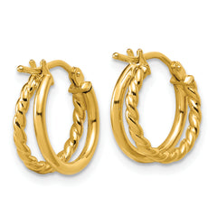 14K Polished and Twisted 2-row J-Hoop Earrings