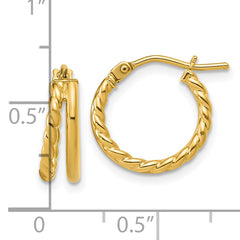 14K Polished and Twisted 2-row J-Hoop Earrings
