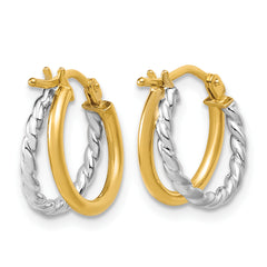 14K w/Rhodium Polished and Twisted 2-row J-Hoop Earrings