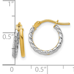 14K w/Rhodium Polished and Twisted 2-row J-Hoop Earrings