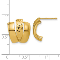 14K Polished and Diamond-cut 3-row J-Hoop Post Earrings