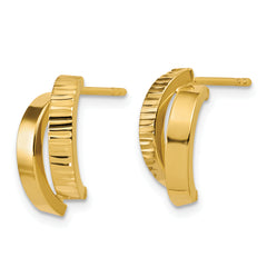 14K Polished and Diamond-cut crisscross J-Hoop Earrings