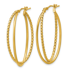 14K Polished and Twisted Criss-cross Oval Hoop Earrings