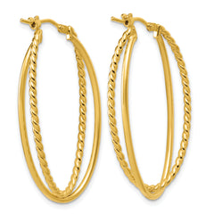 14K Polished and Twisted Criss-cross Oval Hoop Earrings