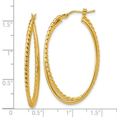 14K Polished and Twisted Criss-cross Oval Hoop Earrings