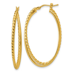 14K Polished and Twisted Criss-cross Oval Hoop Earrings